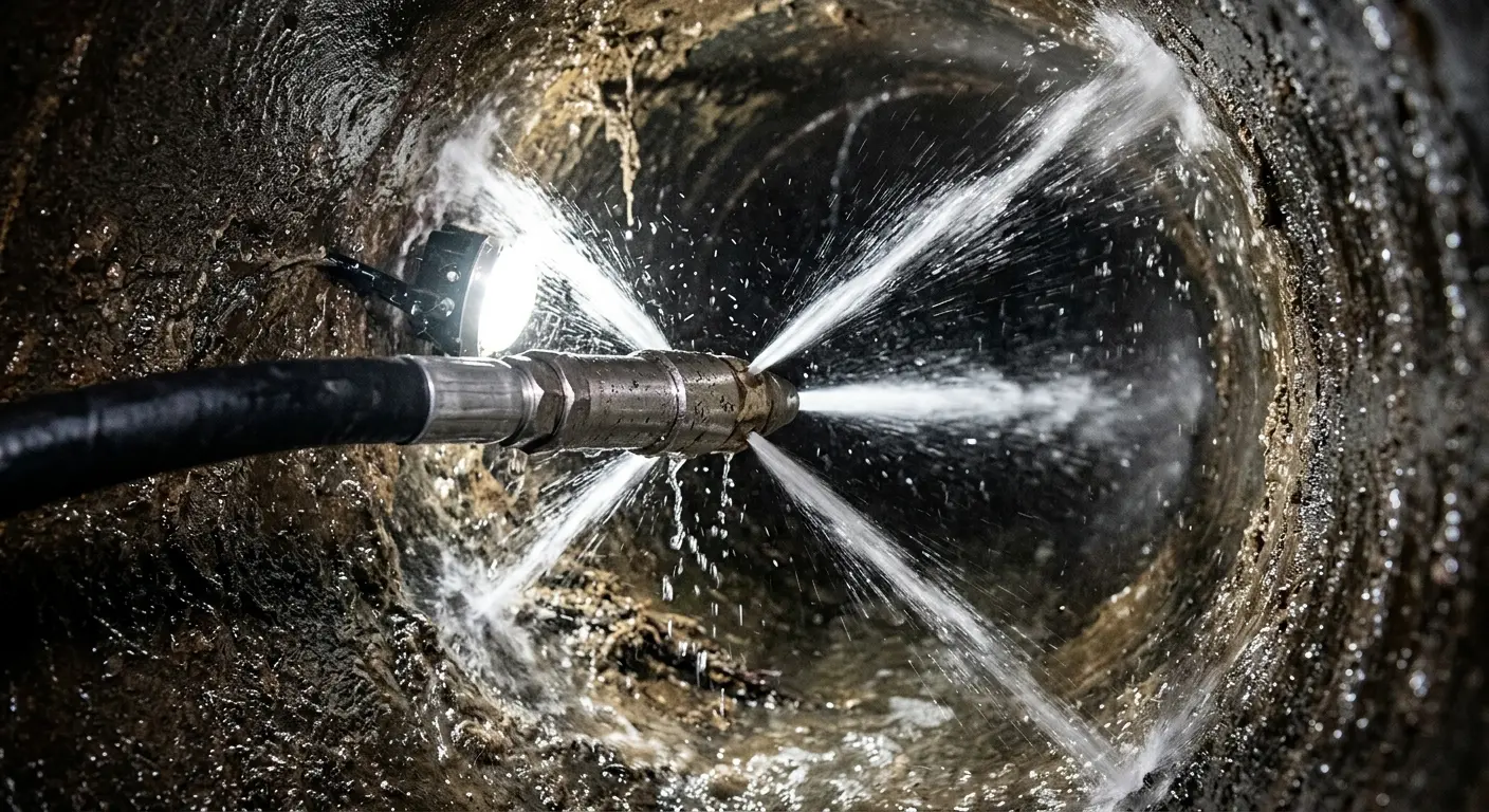 High-pressure hydro jetting nozzle cleaning sewer pipe for Storm Drain Cleaning in Midwest City